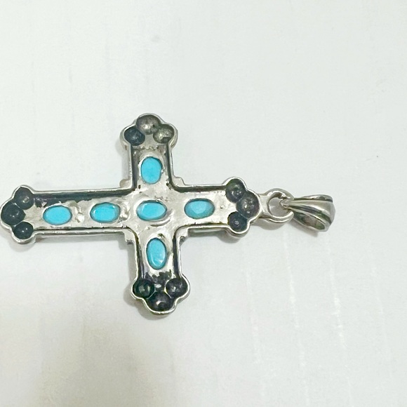 Silver signed 925 turquoise Native American Cross Pendant - Picture 4 of 4